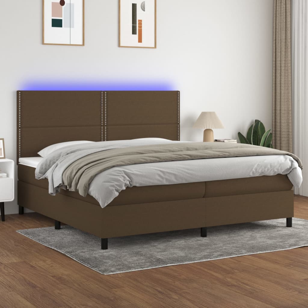 vidaXL Posteľ boxsping s matracom a LED tmavohnedá 200x200 cm látka