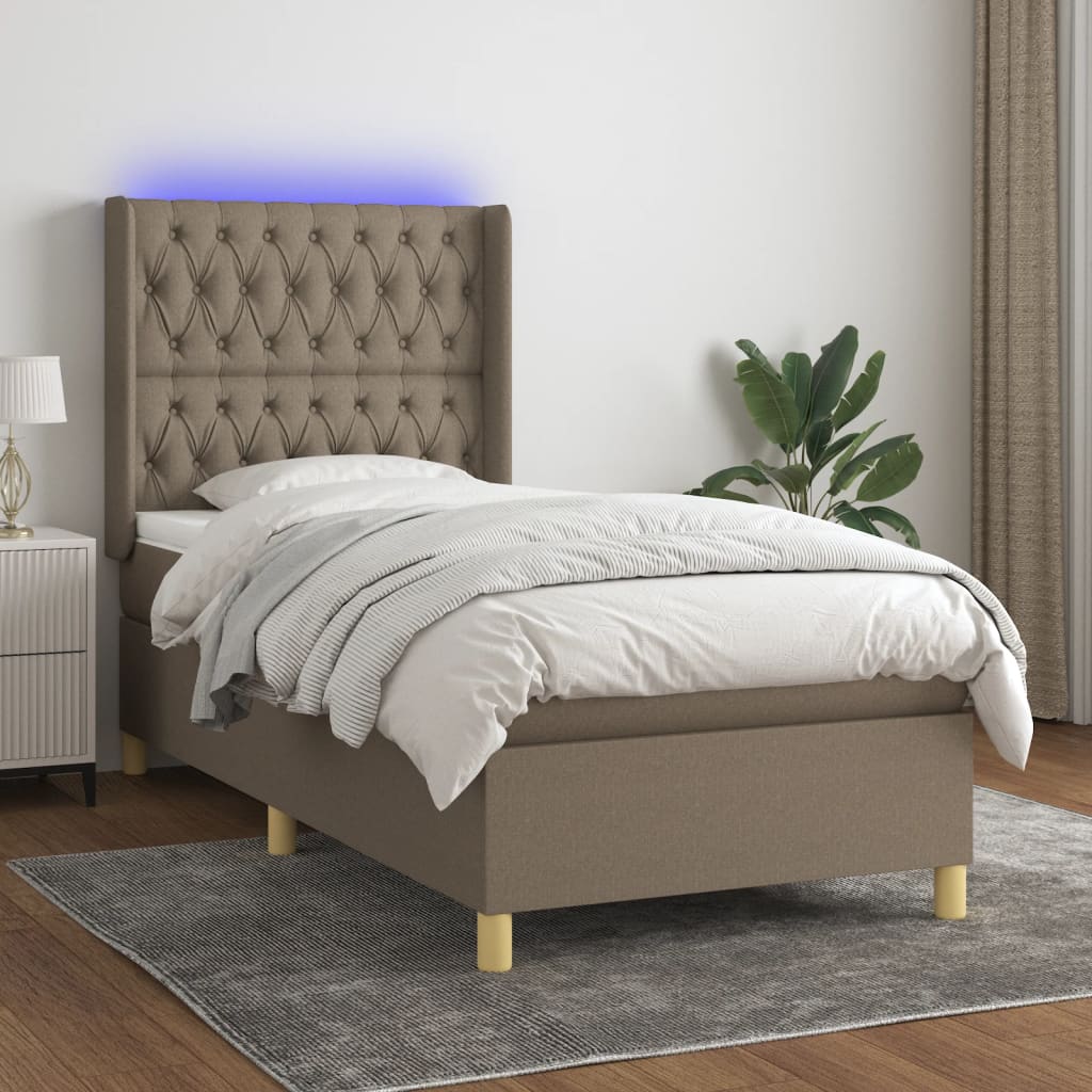 vidaXL Posteľ boxsping s matracom a LED sivohnedá 90x190 cm látka