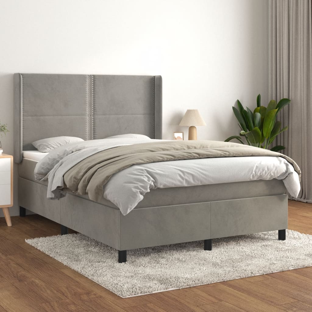 vidaXL Posteľný rám boxsping s matracom bledosivý 140x200 cm zamat