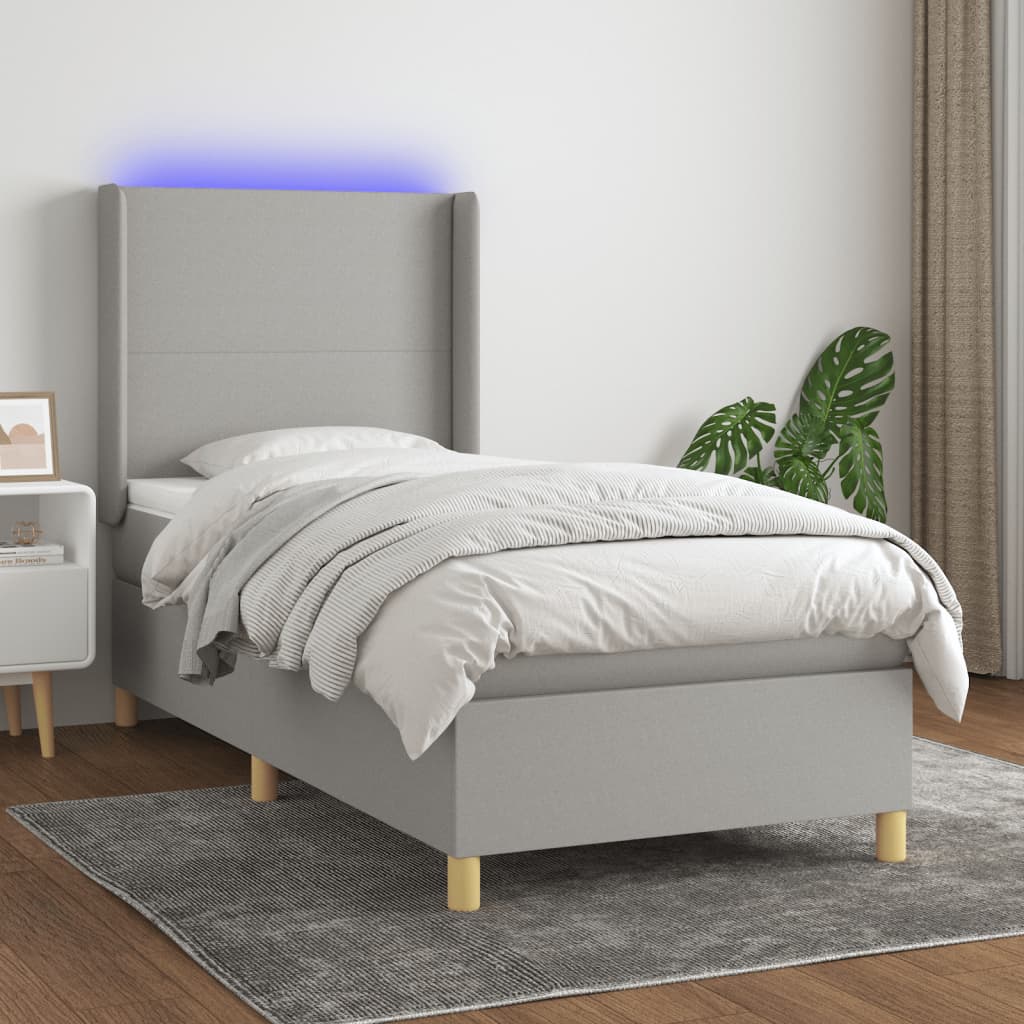 vidaXL Posteľ boxsping s matracom a LED bledosivá 100x200 cm látka