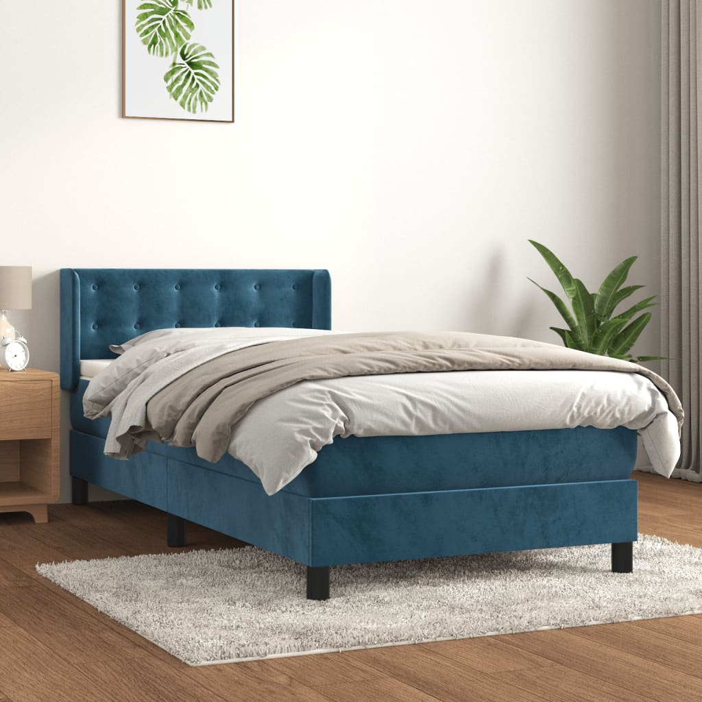vidaXL Posteľný rám boxsping s matracom tmavomodrý 100x200 cm zamat