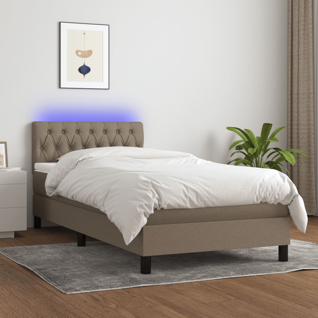 vidaXL Posteľ boxsping s matracom a LED sivohnedá 90x200 cm látka
