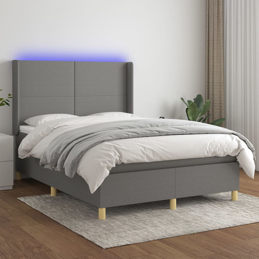 vidaXL Posteľ boxsping s matracom a LED tmavosivá 140x200 cm látka
