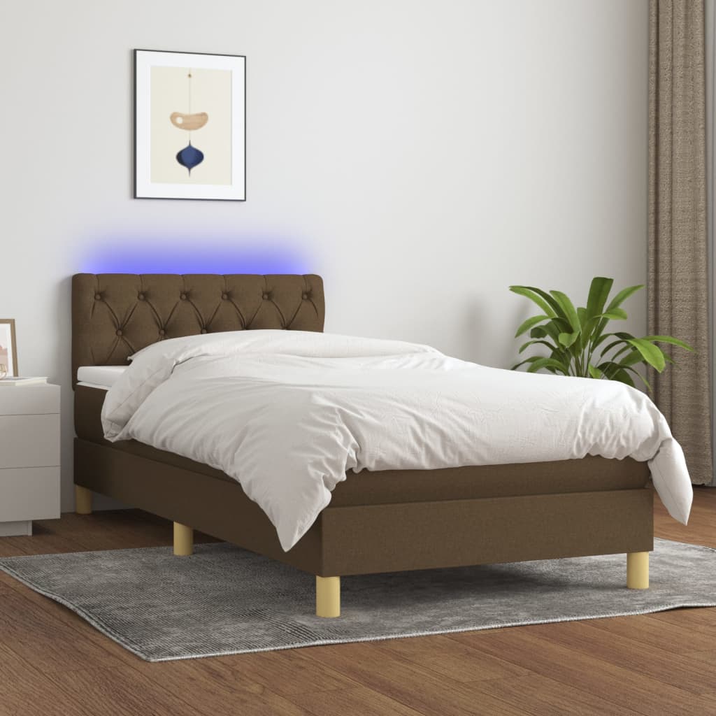 vidaXL Posteľ boxsping s matracom a LED tmavohnedá 80x200 cm látka