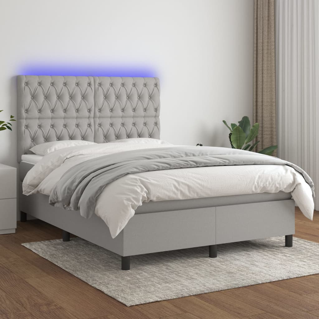 vidaXL Posteľ boxsping s matracom a LED bledosivá 140x200 cm látka