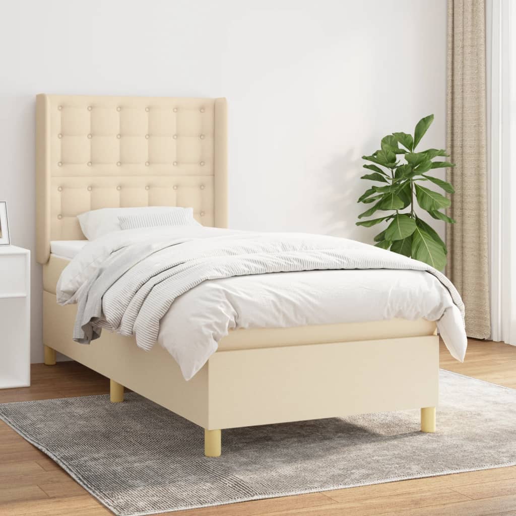 vidaXL Posteľný rám boxsping s matracom krémový 90x200 cm látka