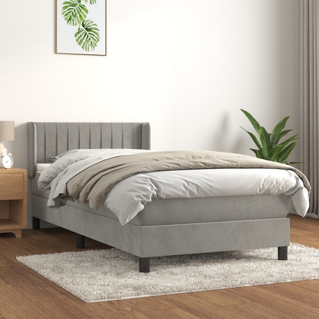 vidaXL Posteľný rám boxsping s matracom bledosivý 90x190 cm zamat