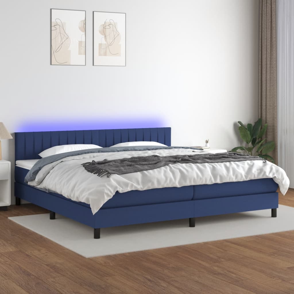 vidaXL Posteľ boxsping s matracom a LED modrá 200x200 cm látka