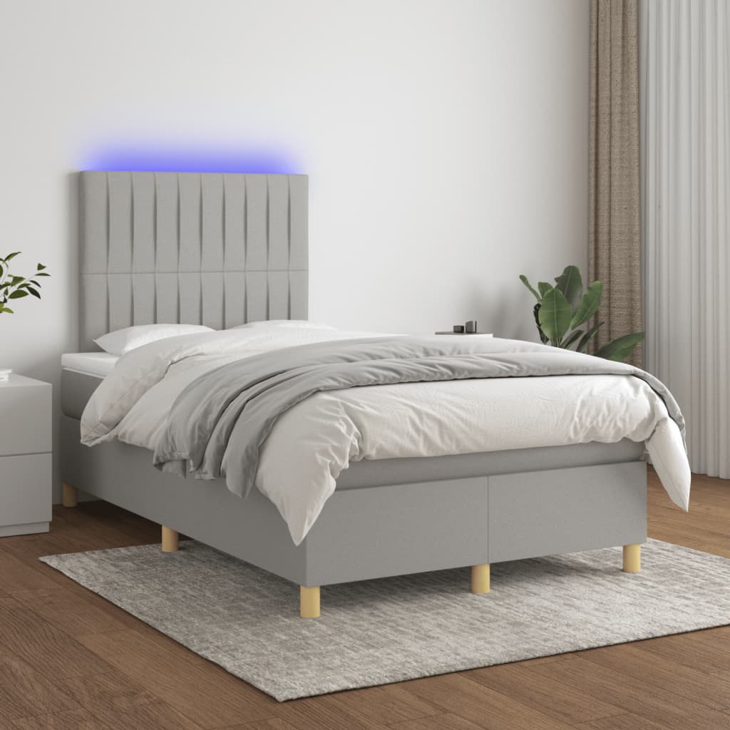 vidaXL Posteľ boxsping s matracom a LED bledosivá 120x200 cm látka