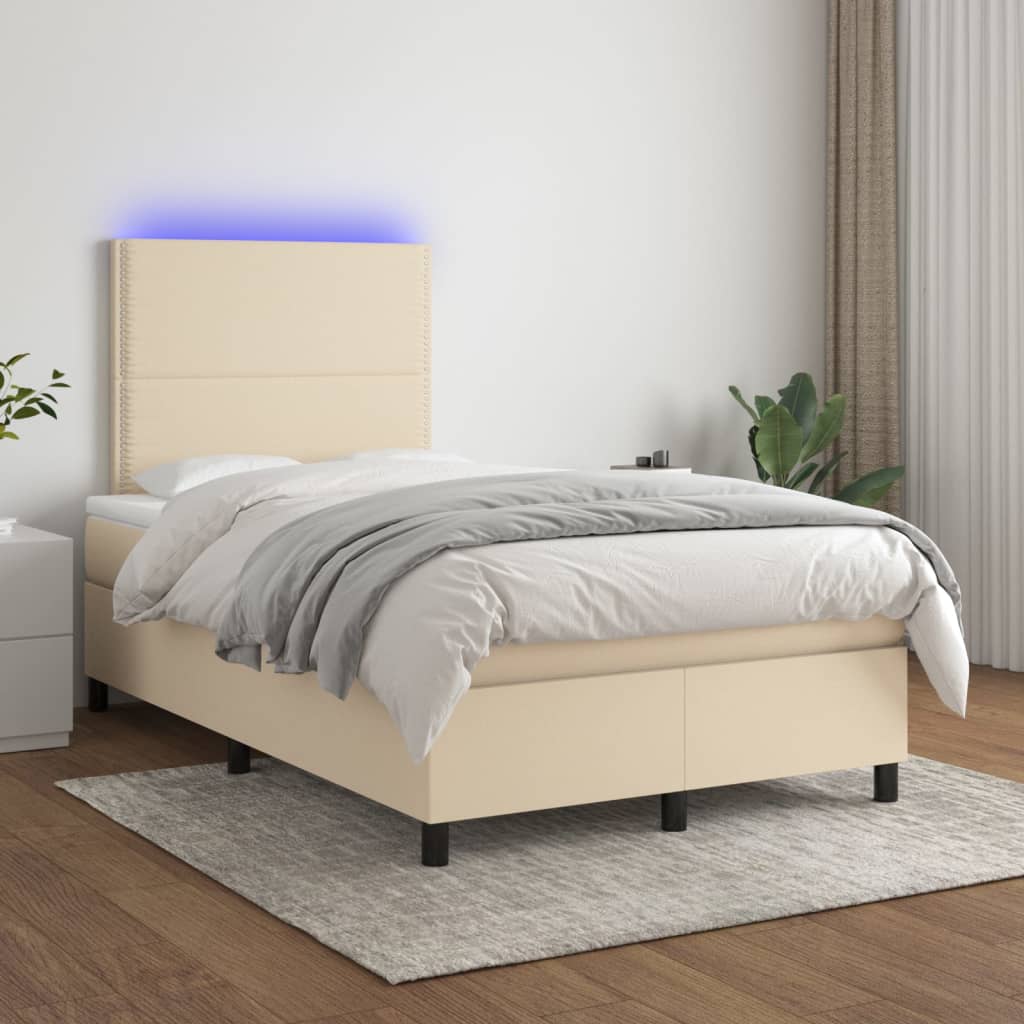 vidaXL Posteľ boxsping s matracom a LED krémová 120x200 cm látka