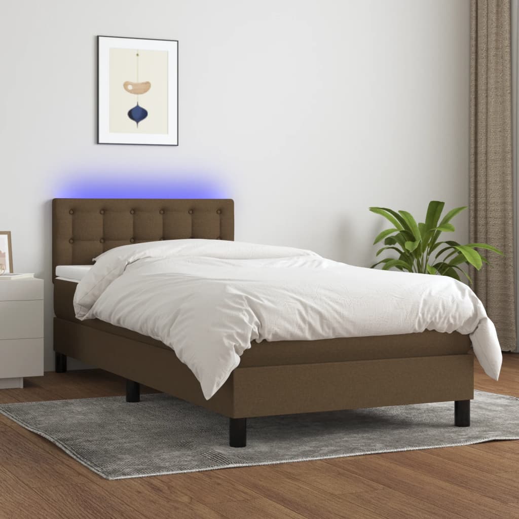 vidaXL Posteľ boxsping s matracom a LED tmavohnedá 80x200 cm látka
