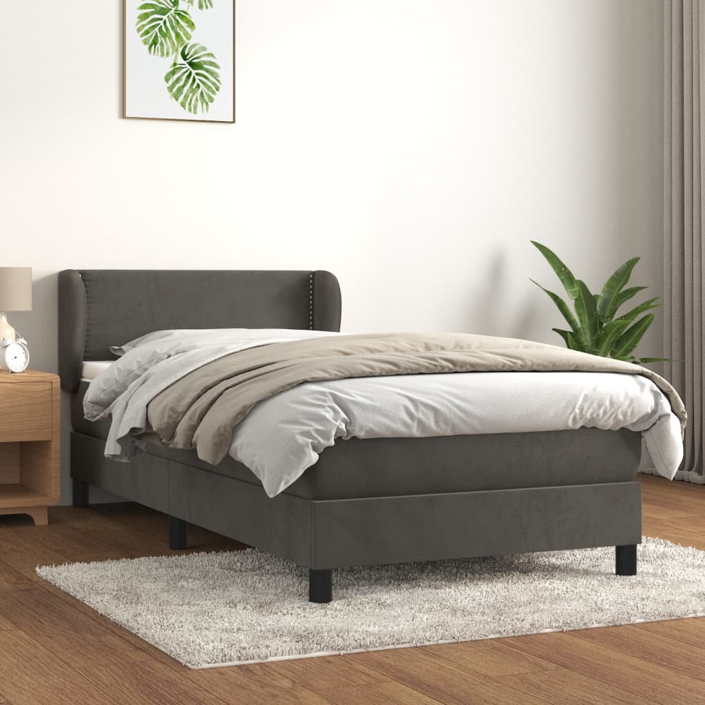 vidaXL Posteľný rám boxspring s matracom tmavosivý 90x200 cm zamat