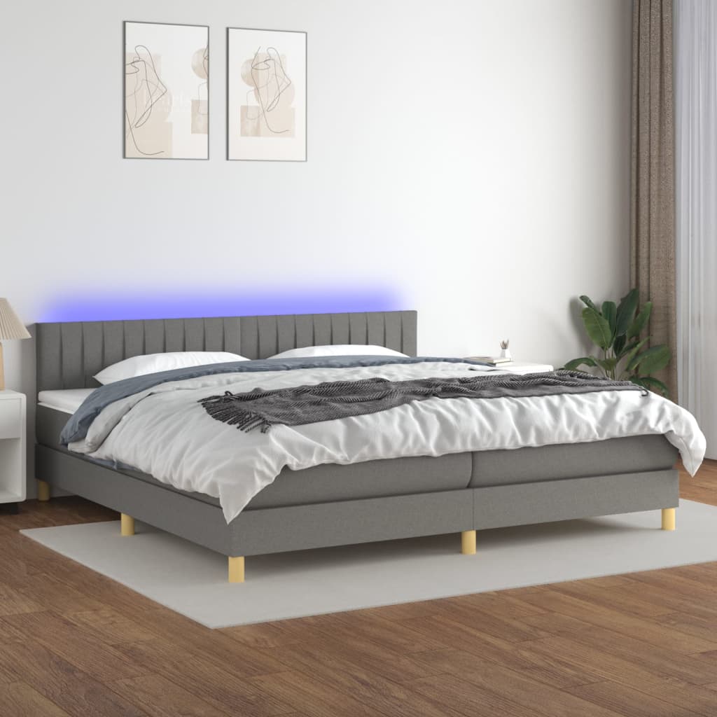 vidaXL Posteľ boxsping s matracom a LED tmavosivá 200x200 cm látka