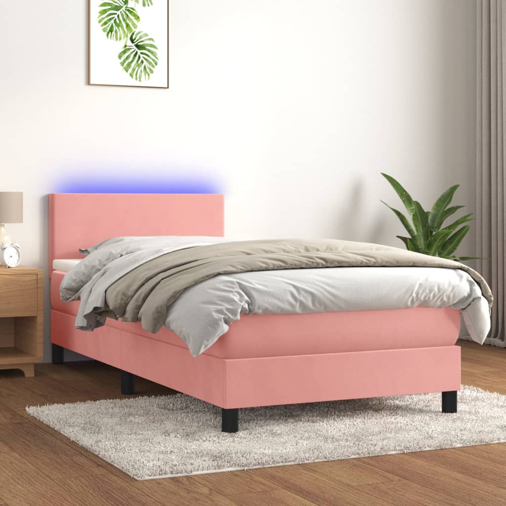 vidaXL Posteľný rám boxsping s matracom a LED ružový 80x200 cm zamat