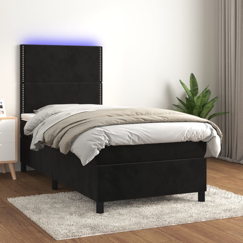 vidaXL Posteľ boxsping s matracom a LED čierna 80x200 cm zamat