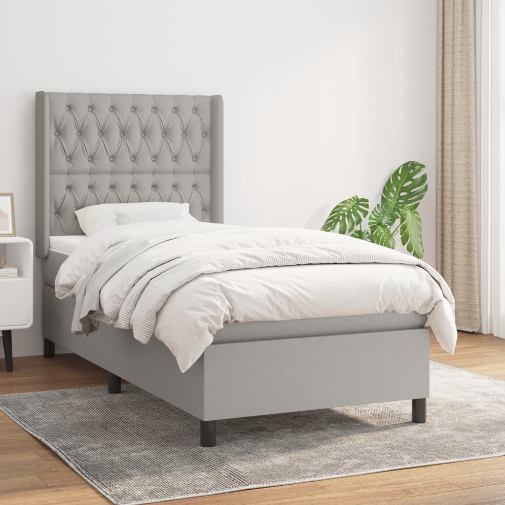 vidaXL Posteľný rám boxsping s matracom bledosivý 90x190 cm látka
