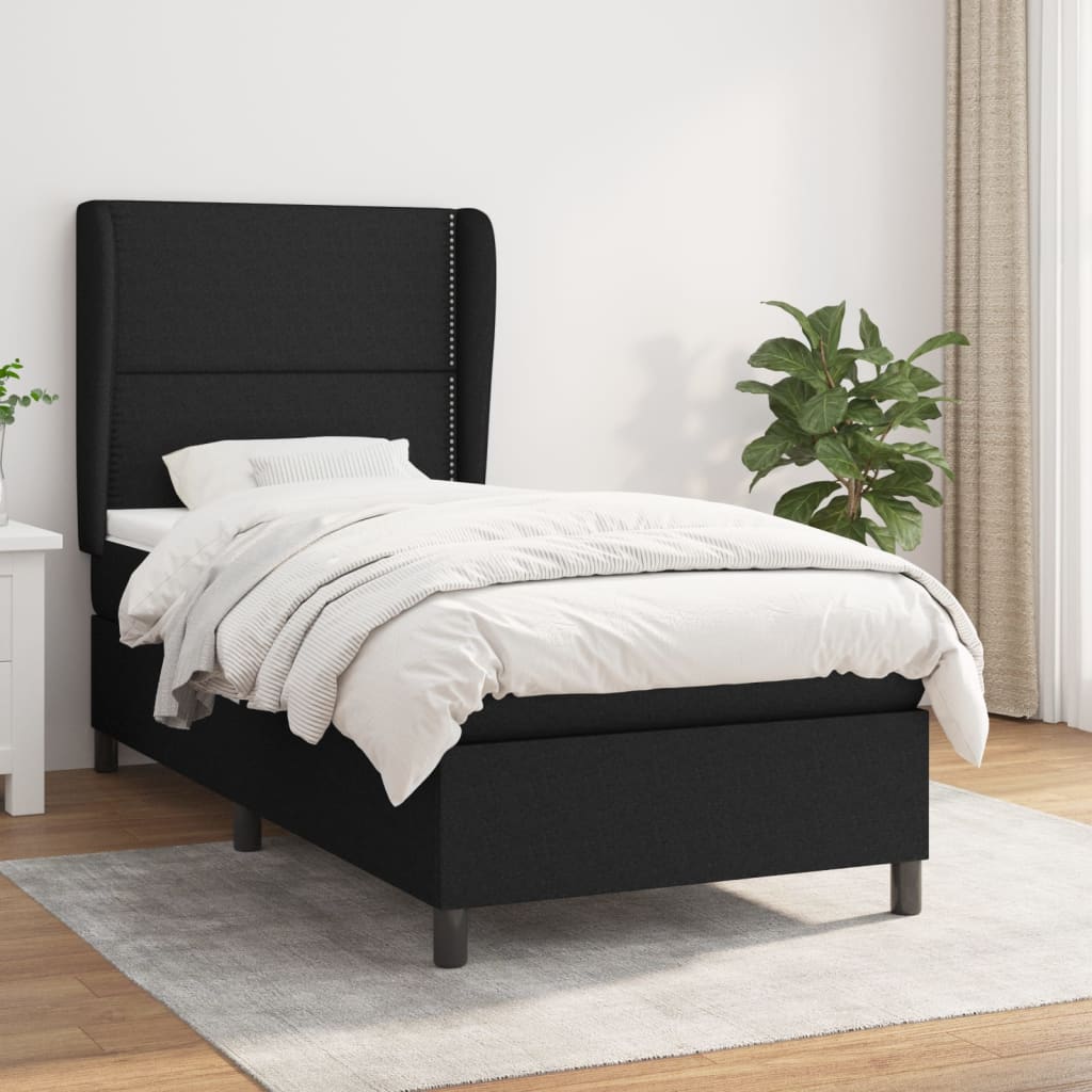 vidaXL Posteľný rám boxspring s matracom čierny 90x200 cm látka