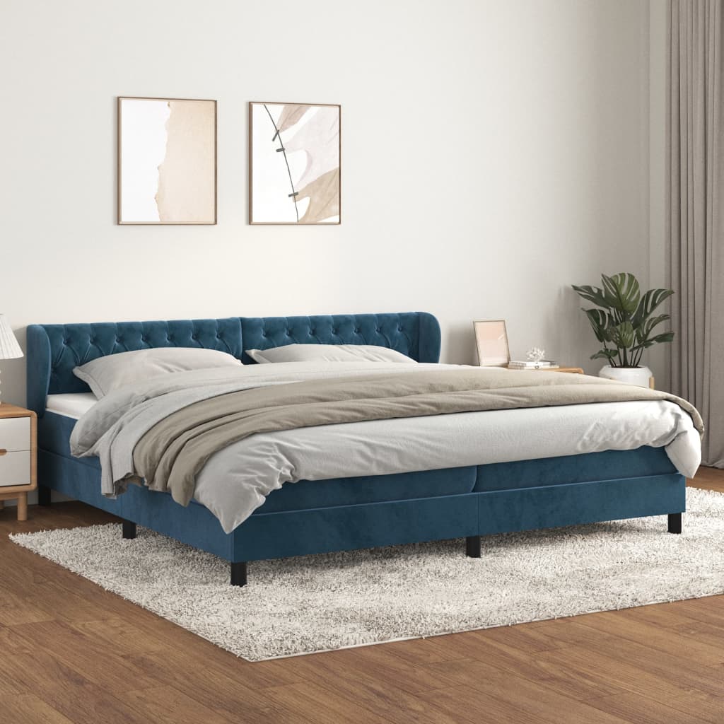 vidaXL Posteľný rám boxsping s matracom tmavomodrý 200x200 cm zamat