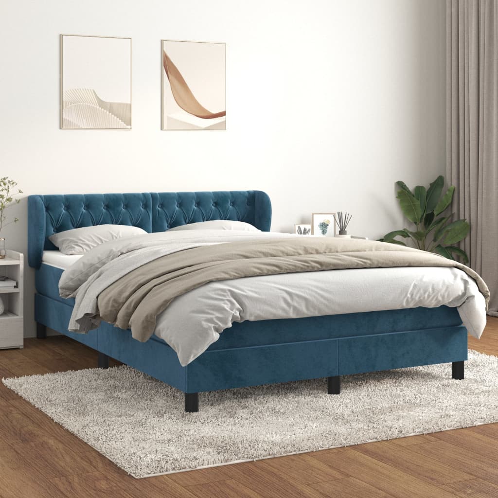 vidaXL Posteľný rám boxsping s matracom tmavomodrý 140x200 cm zamat