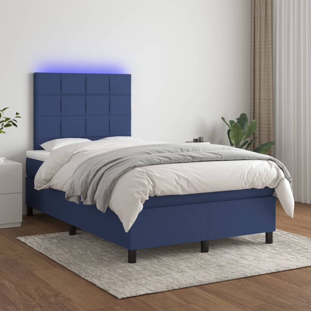 vidaXL Posteľ boxsping s matracom a LED modrá 120x200 cm látka