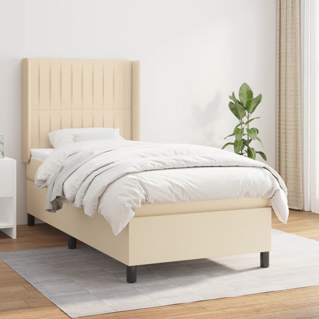 vidaXL Posteľný rám boxspring s matracom krémový 90x190 cm látka