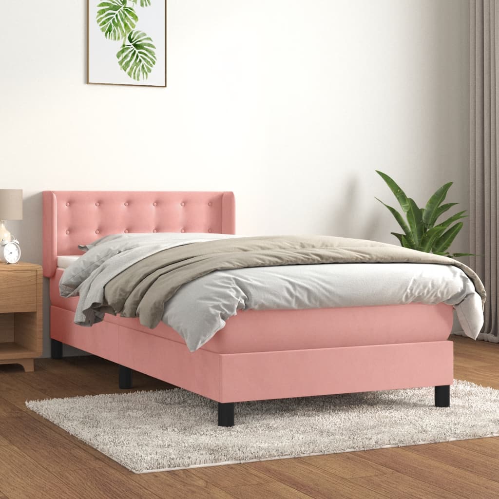 vidaXL Posteľný rám boxsping s matracom ružový 100x200 cm zamat