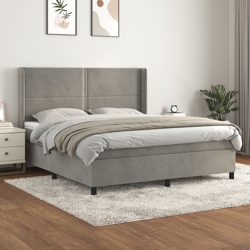 vidaXL Posteľný rám boxsping s matracom bledosivý 160x200 cm zamat