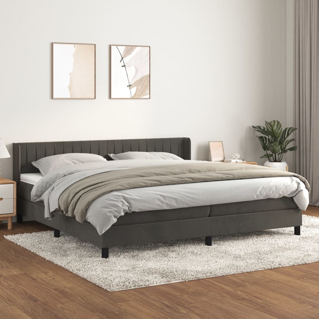 vidaXL Posteľný rám boxspring s matracom tmavosivý 200x200 cm zamat