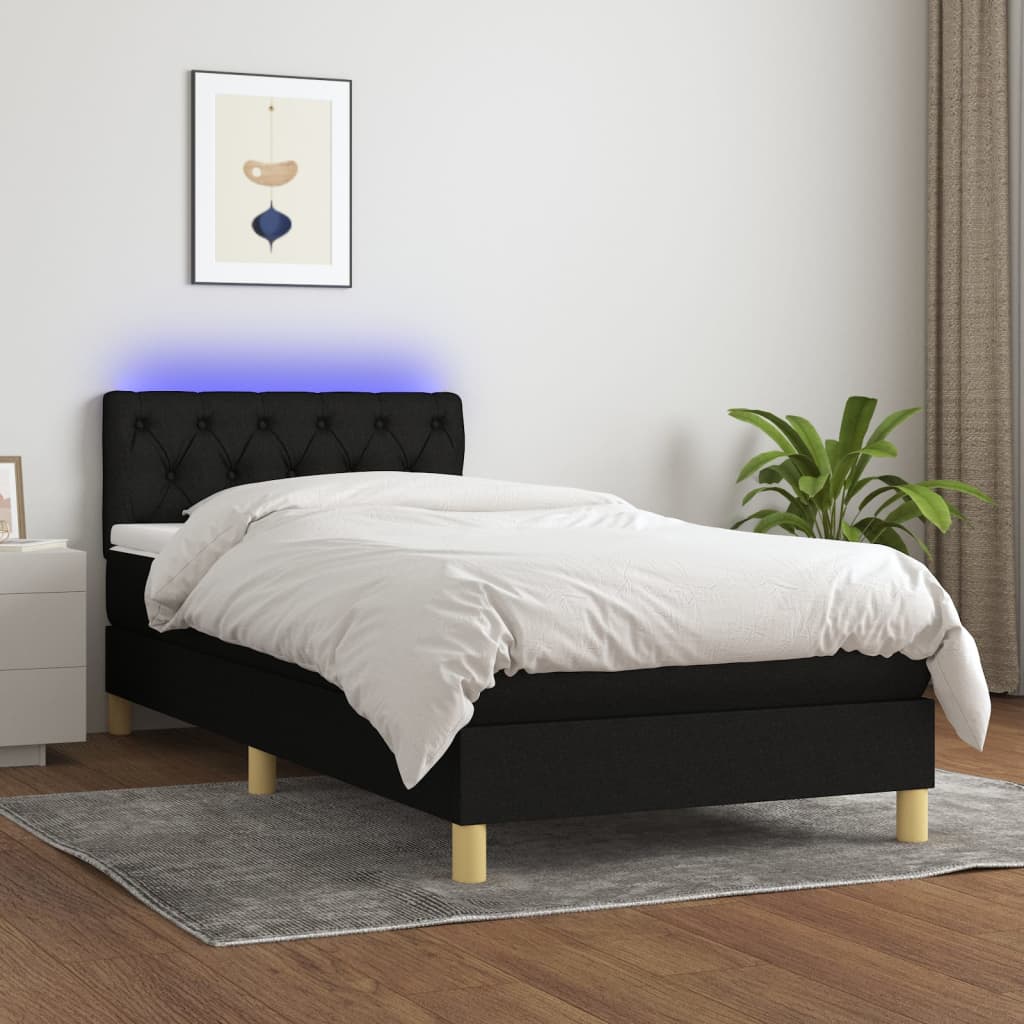 vidaXL Posteľ boxsping s matracom a LED čierna 80x200 cm látka