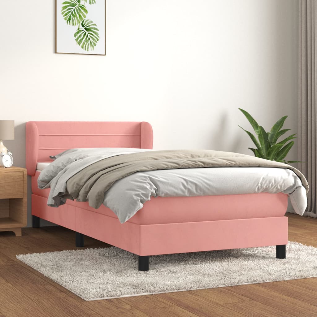 vidaXL Posteľný rám boxsping s matracom ružový 90x190 cm zamat