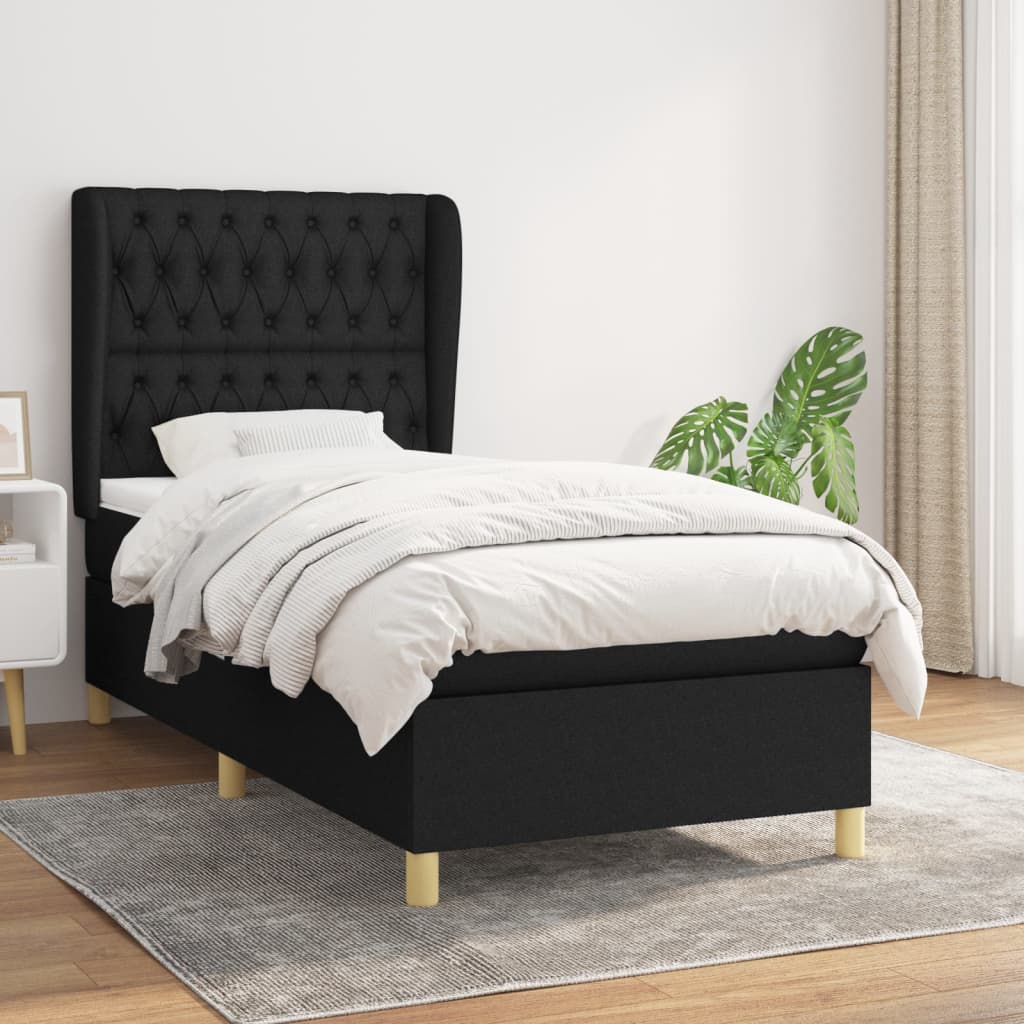 vidaXL Posteľný rám boxspring s matracom čierny 90x190 cm látka