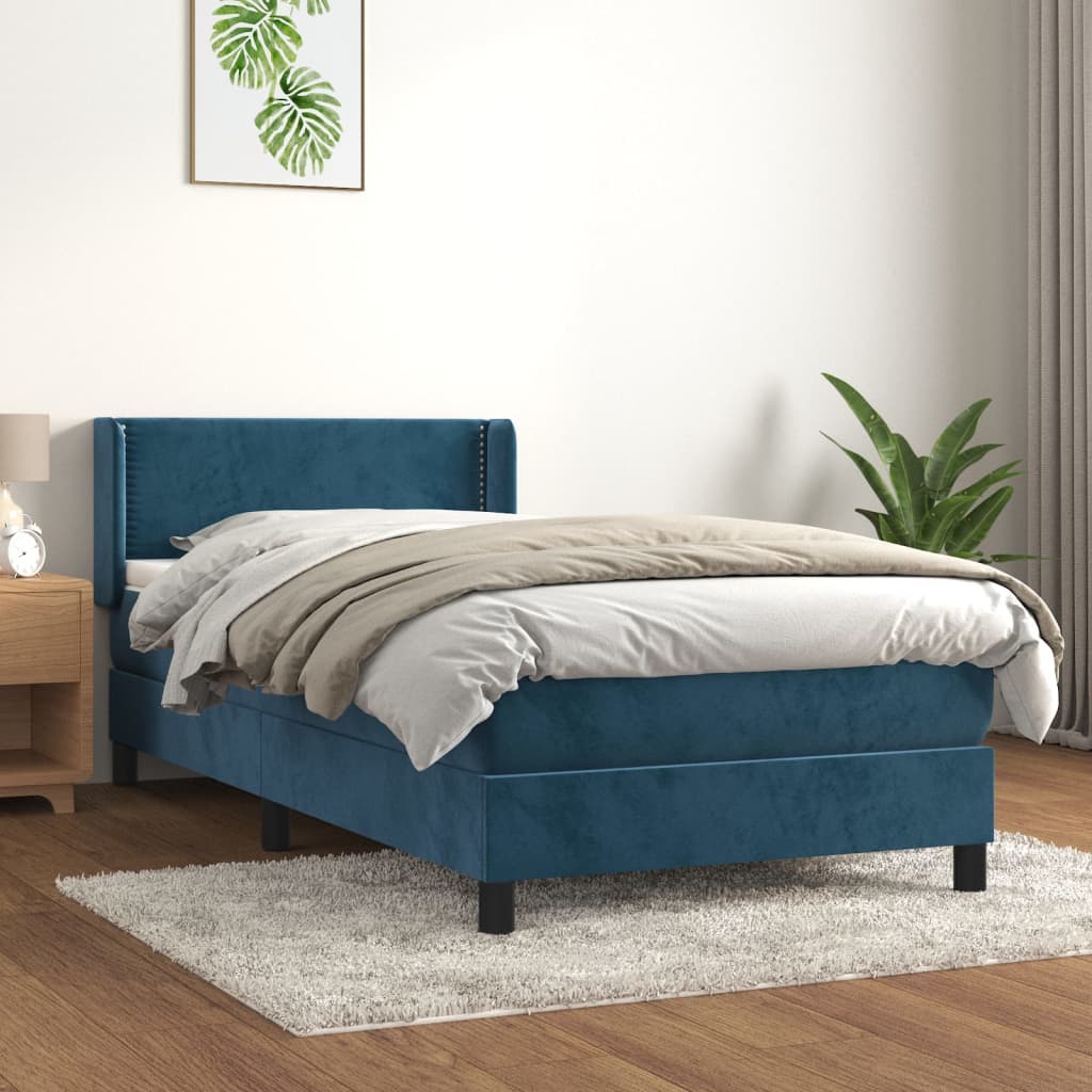 vidaXL Posteľný rám boxsping s matracom tmavomodrý 100x200 cm zamat