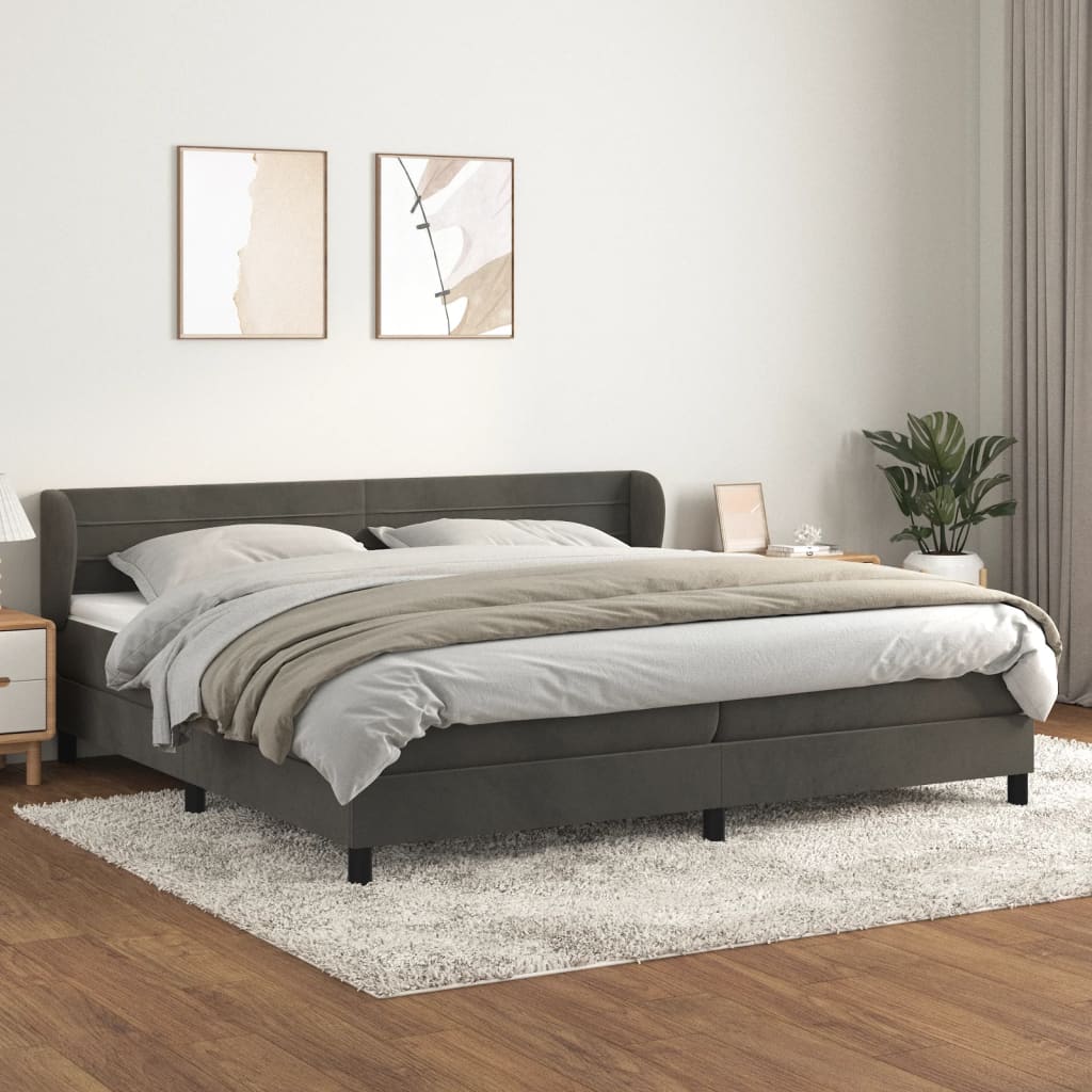 vidaXL Posteľný rám boxspring s matracom tmavosivý 200x200 cm zamat