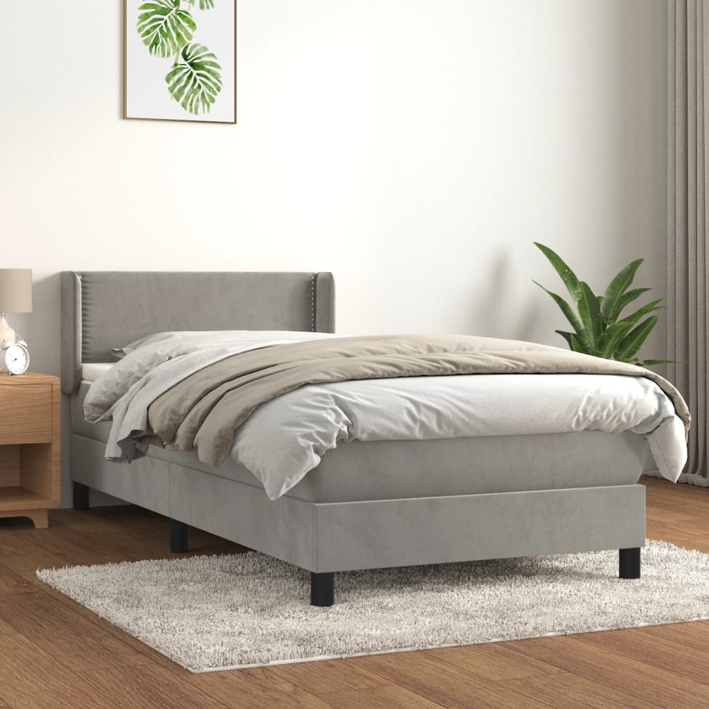 vidaXL Posteľný rám boxsping s matracom bledosivý 90x190 cm zamat