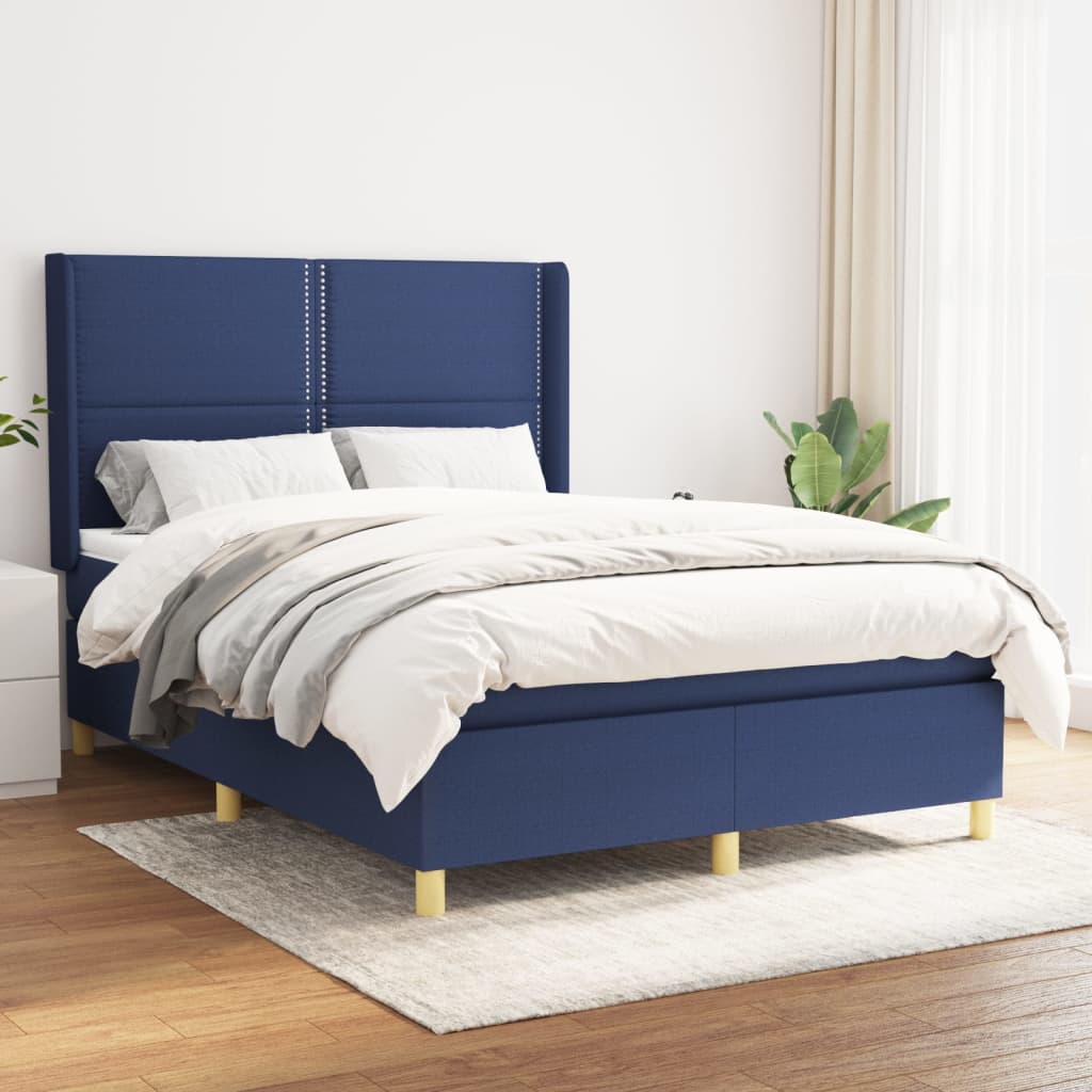 vidaXL Posteľný rám boxspring s matracom modrý 140x200 cm látka