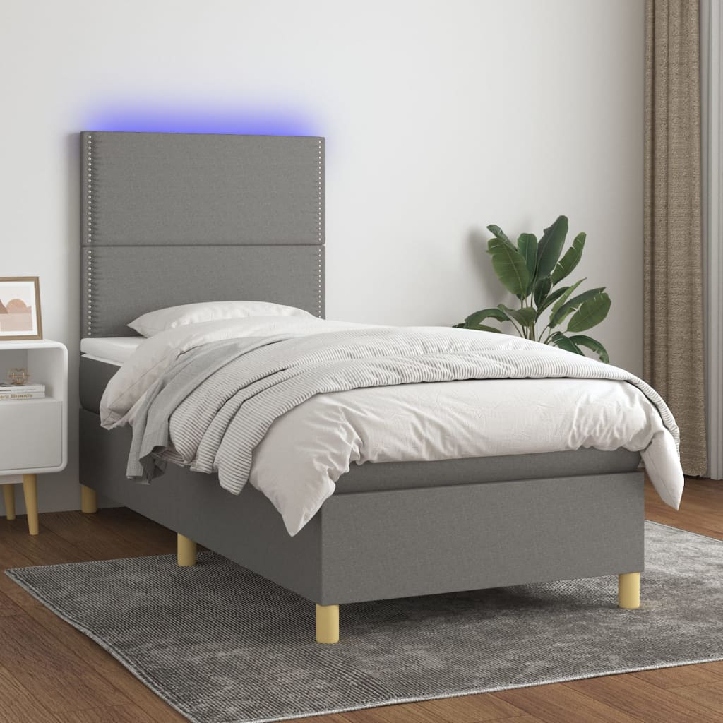 vidaXL Posteľ boxsping s matracom a LED tmavosivá 80x200 cm látka