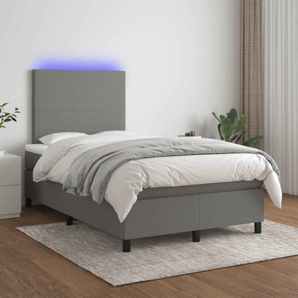 vidaXL Posteľ boxsping s matracom a LED tmavosivá 120x200 cm látka