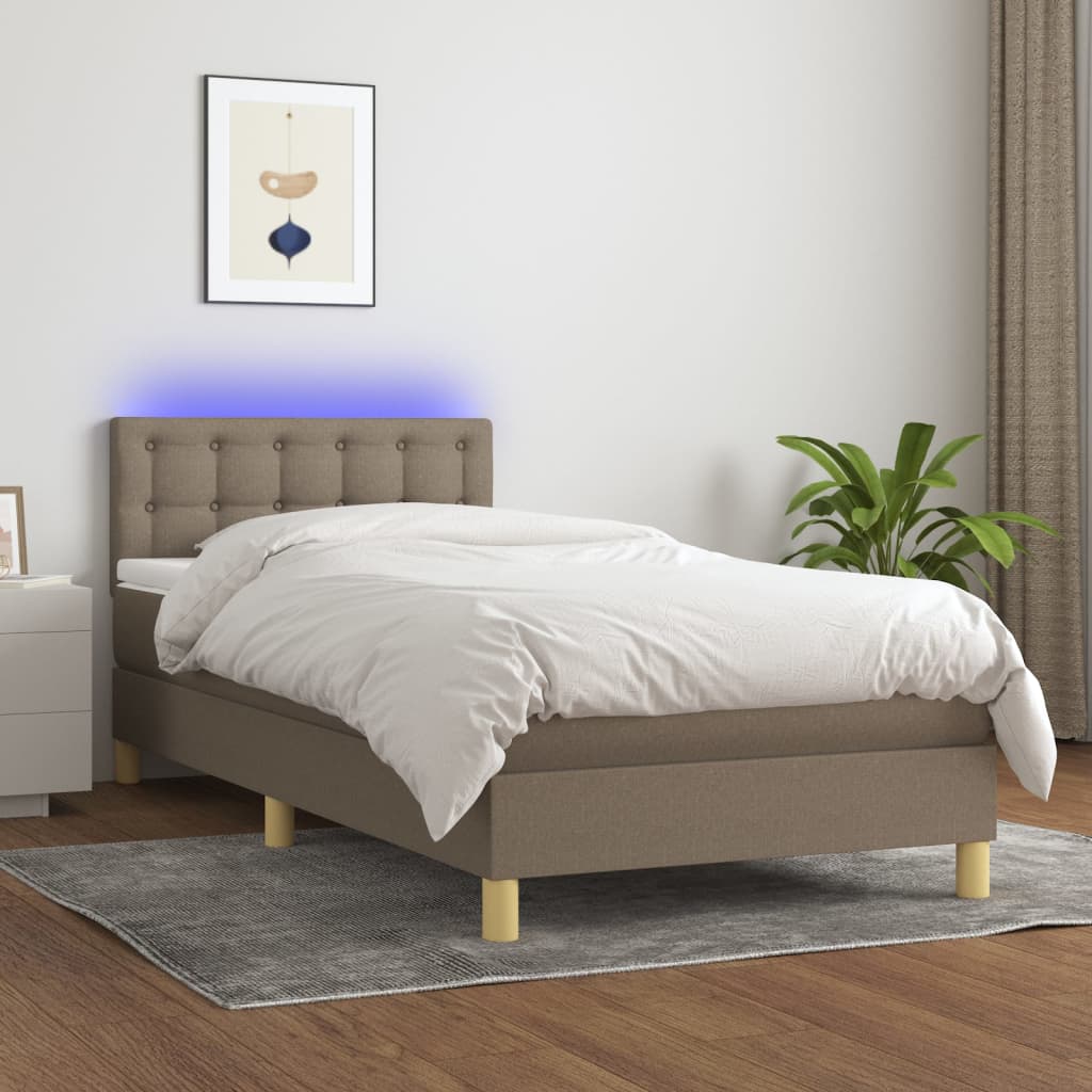 vidaXL Posteľ boxsping s matracom a LED sivohnedá 100x200 cm látka