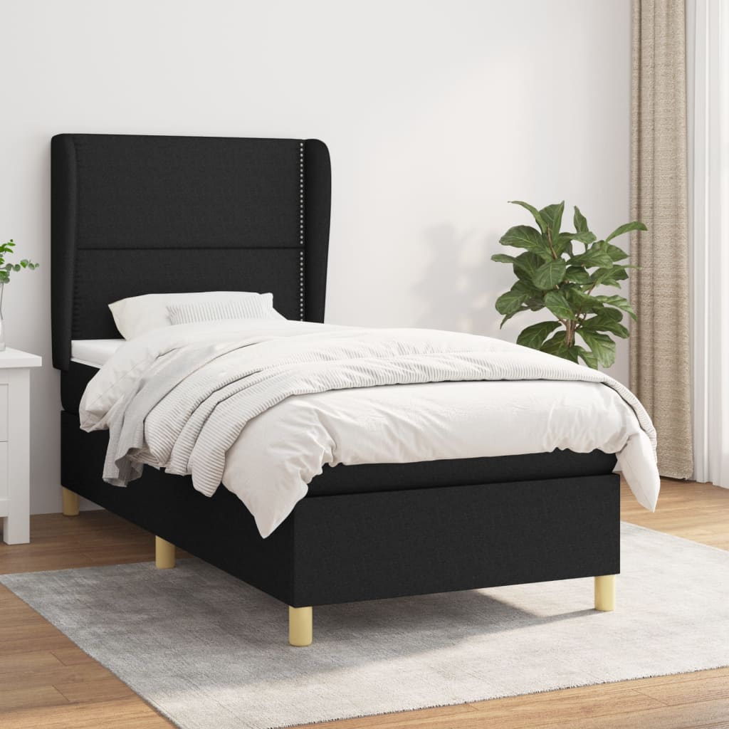 vidaXL Posteľný rám boxspring s matracom čierny 90x200 cm látka