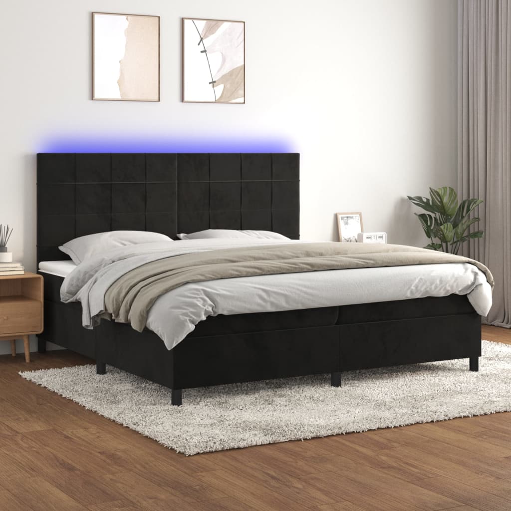 vidaXL Posteľ boxsping s matracom a LED čierna 200x200 cm zamat