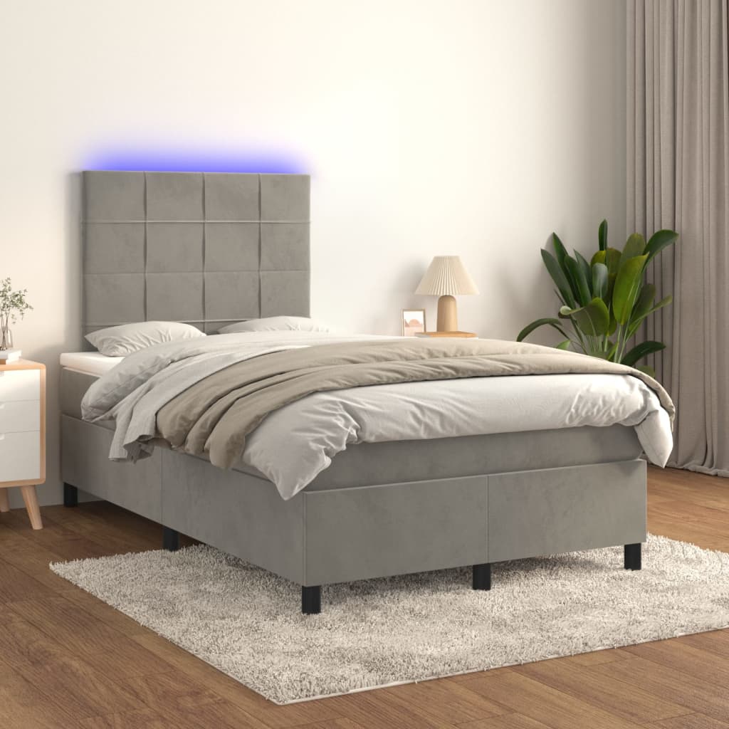 vidaXL Posteľ boxsping s matracom a LED bledosivá 120x200 cm zamat