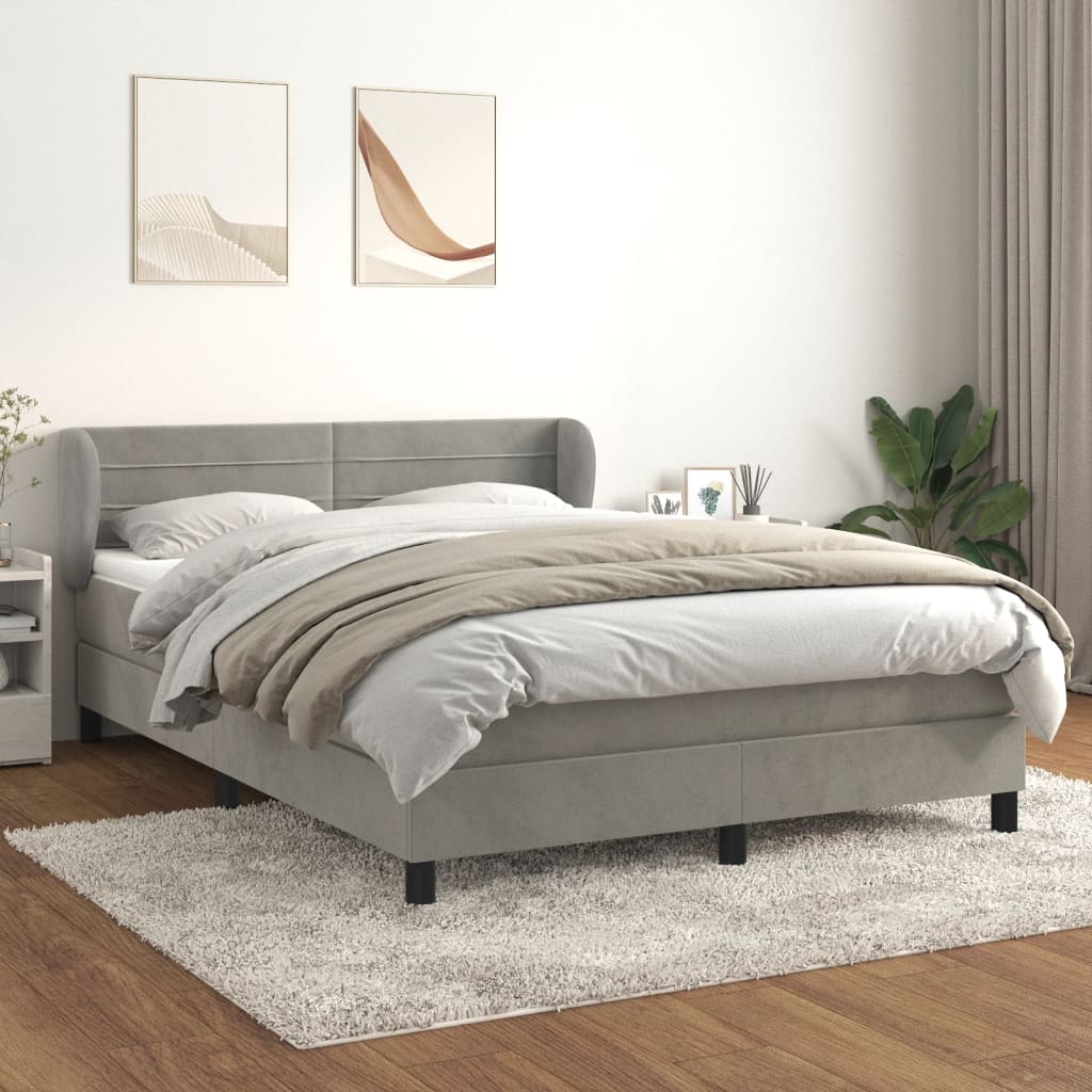 vidaXL Posteľný rám boxsping s matracom bledosivý 140x200 cm zamat