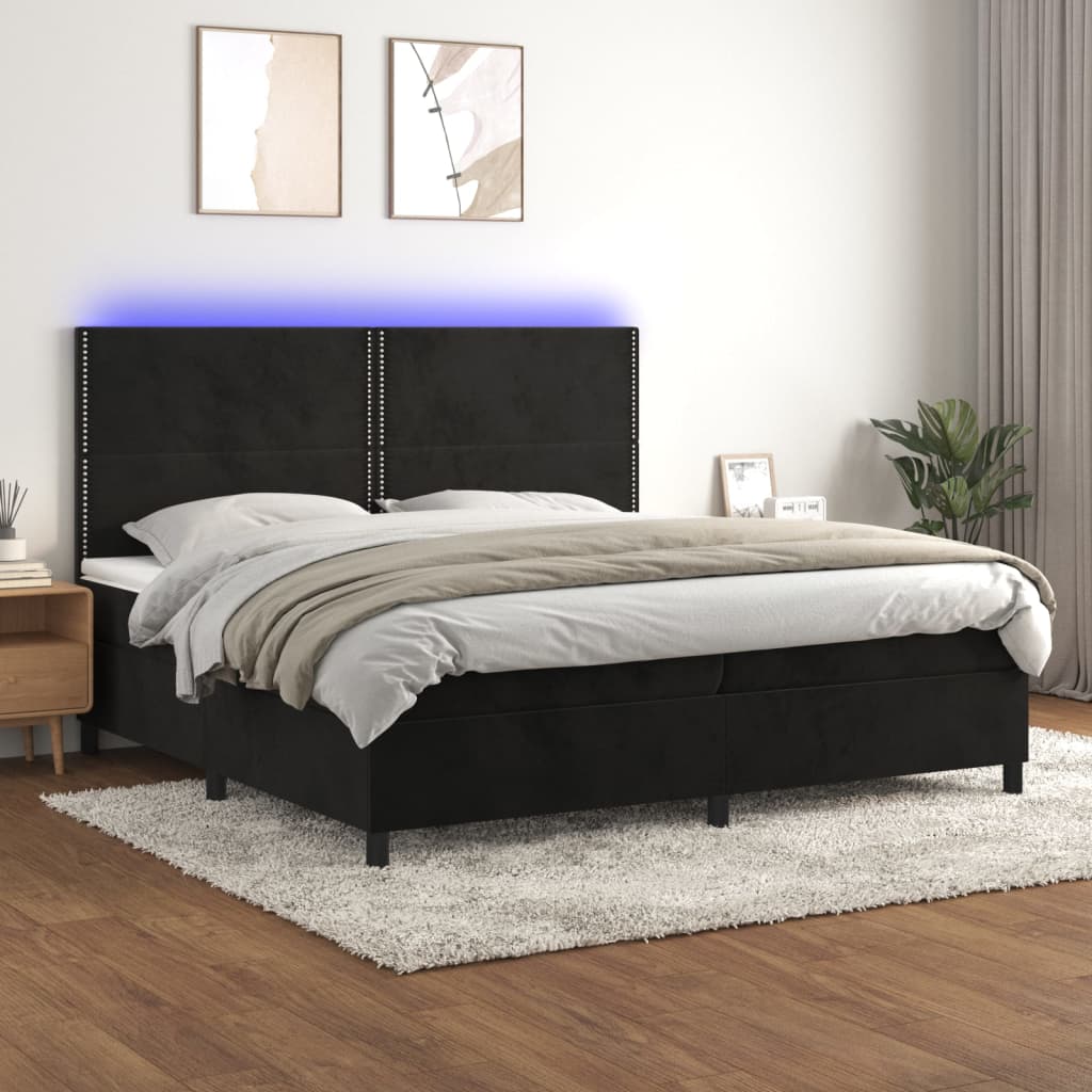 vidaXL Posteľ boxsping s matracom a LED čierna 200x200 cm zamat