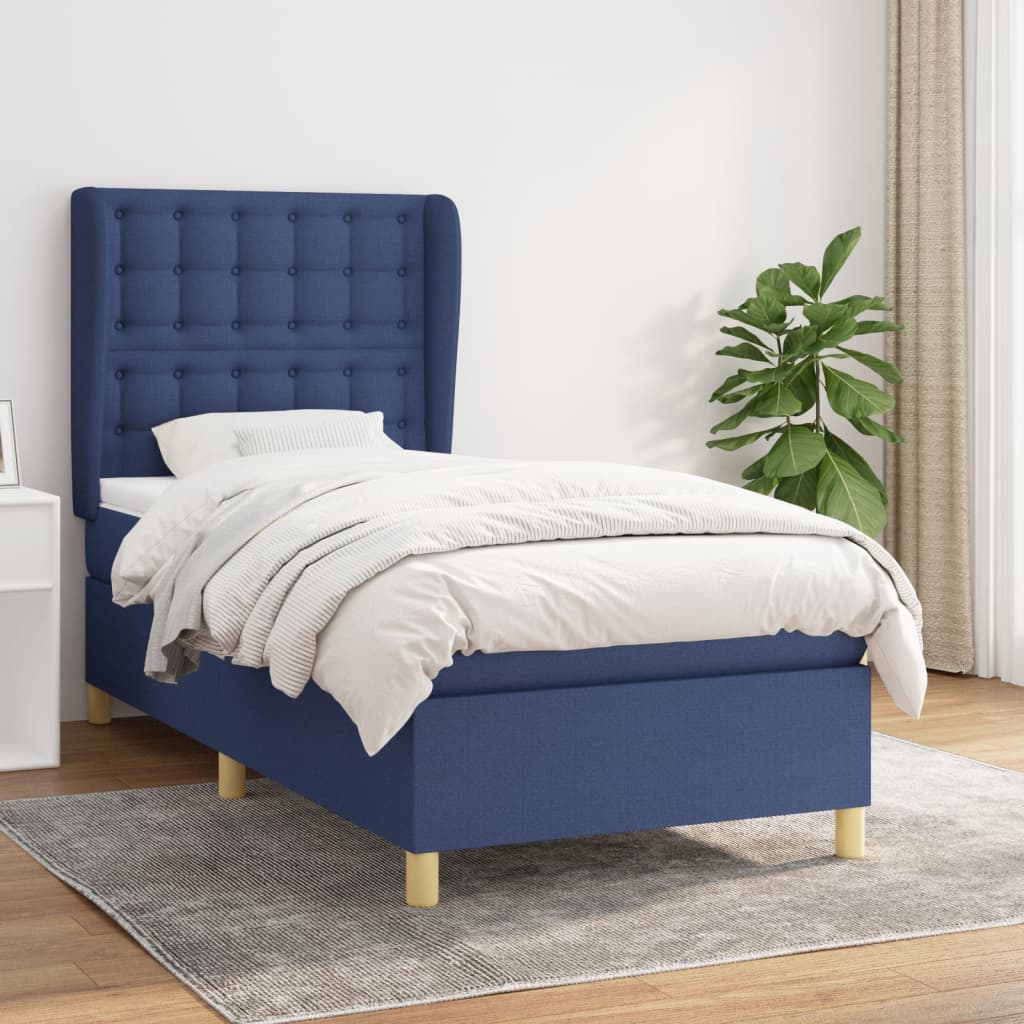 vidaXL Posteľný rám boxspring s matracom modrý 90x200 cm látka