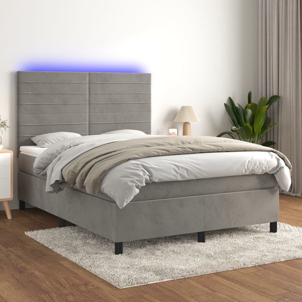 vidaXL Posteľ boxsping s matracom a LED bledosivá 140x190 cm zamat