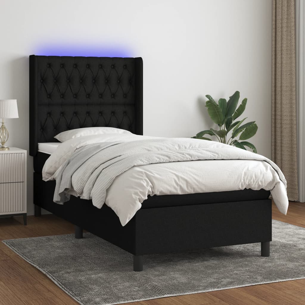 vidaXL Posteľ boxsping s matracom a LED čierna 100x200 cm látka