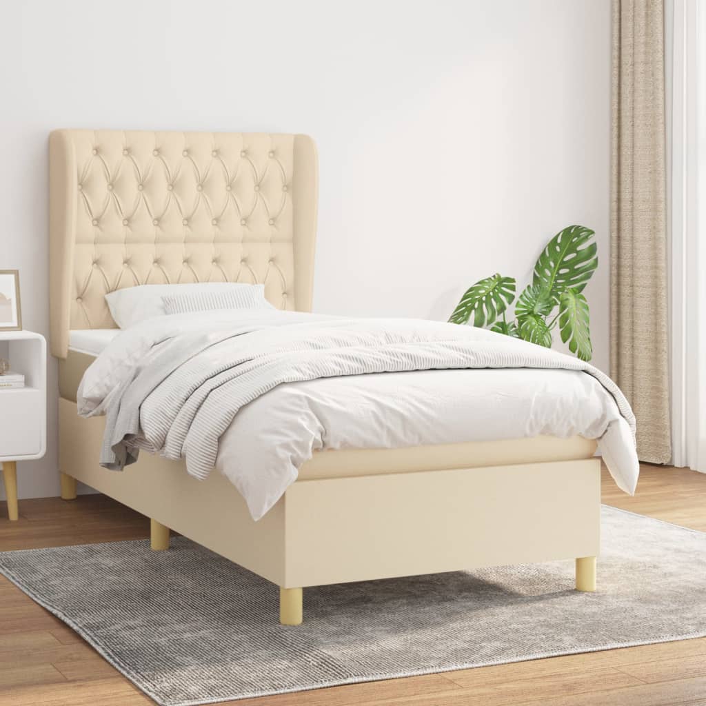 vidaXL Posteľný rám boxsping s matracom krémový 90x200 cm látka
