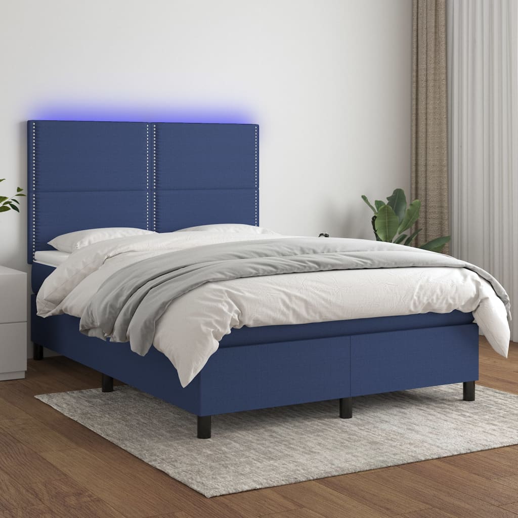 vidaXL Posteľ boxsping s matracom a LED modrá 140x200 cm látka