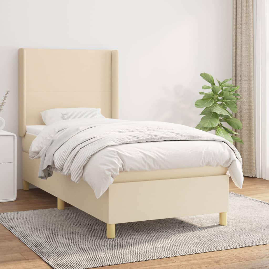 vidaXL Posteľný rám boxspring s matracom krémový 90x190 cm látka