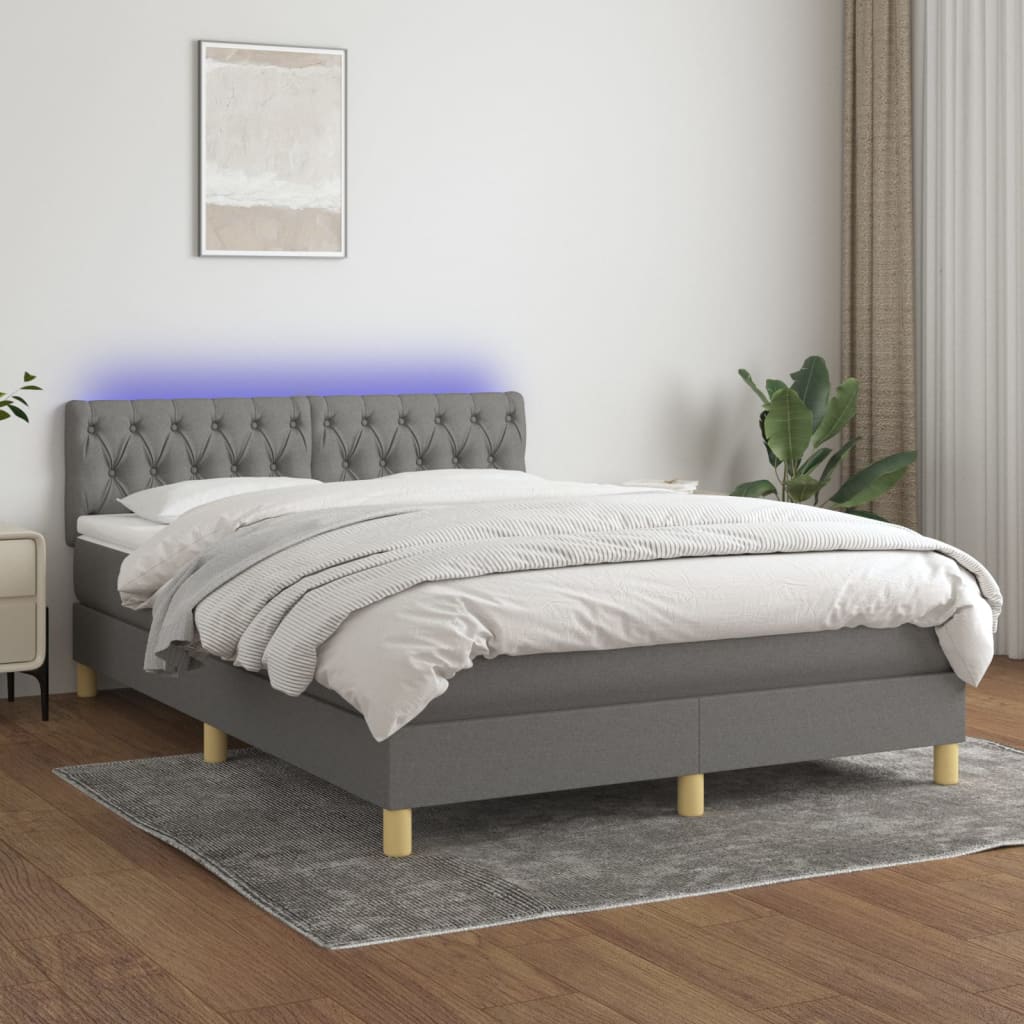 vidaXL Posteľ boxsping s matracom a LED tmavosivá 140x200 cm látka